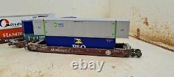 Athearn Ho scale double stack 48 Ft well cars with containers 3 car set BNSF