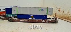 Athearn Ho scale double stack 48 Ft well cars with containers 3 car set BNSF