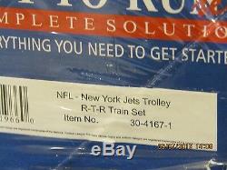 MTH RAIL KING NFL NY JETS RTR TROLLEY SET RARE/NEWithSEALED 30-4167-1 READY TO RUN