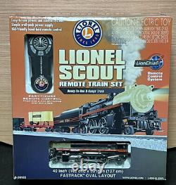 NIB! LIONEL SCOUT READY TO RUN O-GAUGE REMOTE TRAIN SET With HOMEADE TRAIN TABLE
