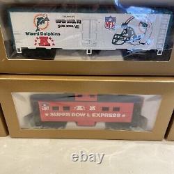 Ensemble de train Mantua Super Bowl Express prêt à rouler, certifié NFL, première édition, neuf dans sa boîte.